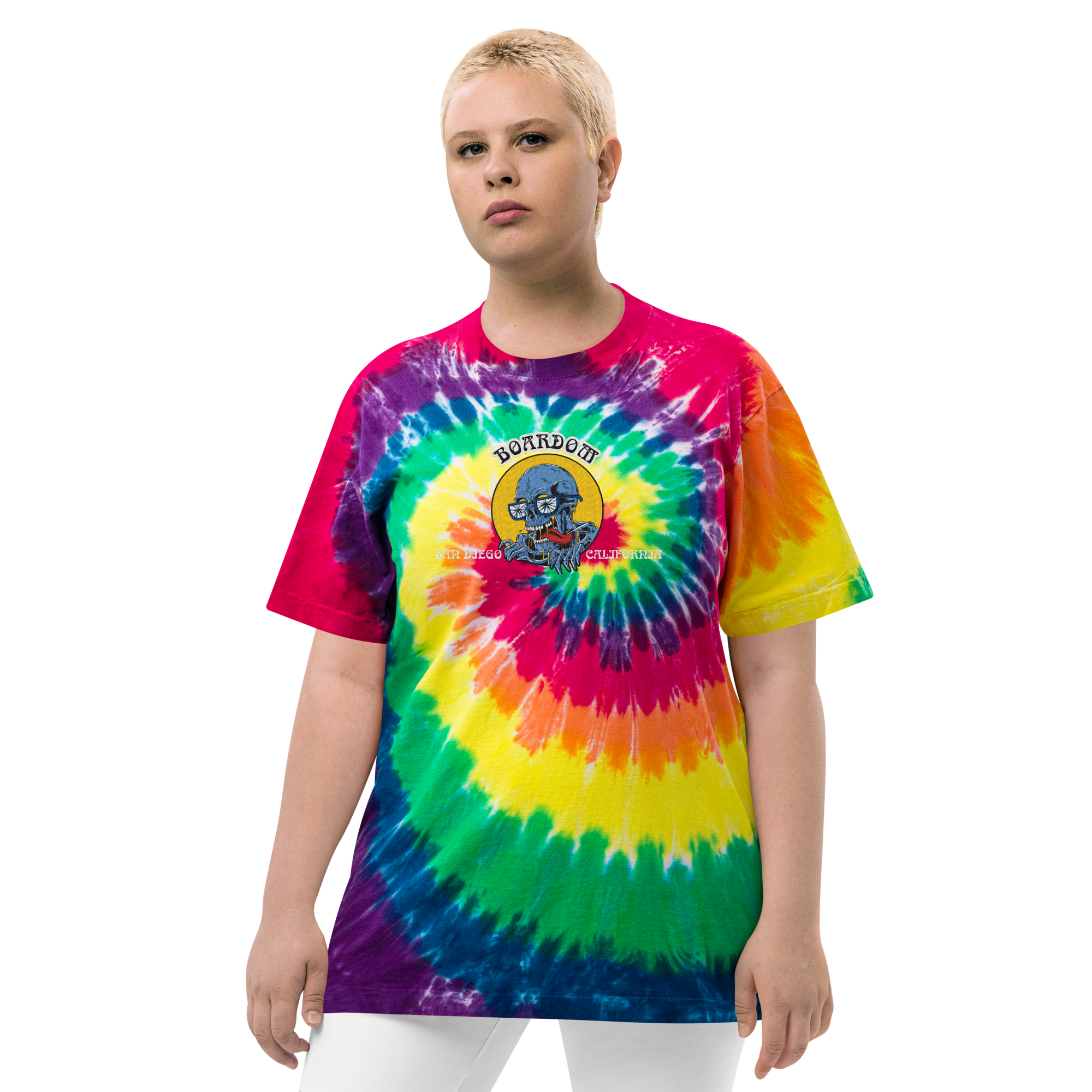 Embroidered Boardom sick-wit-it tie-dye t-shirt