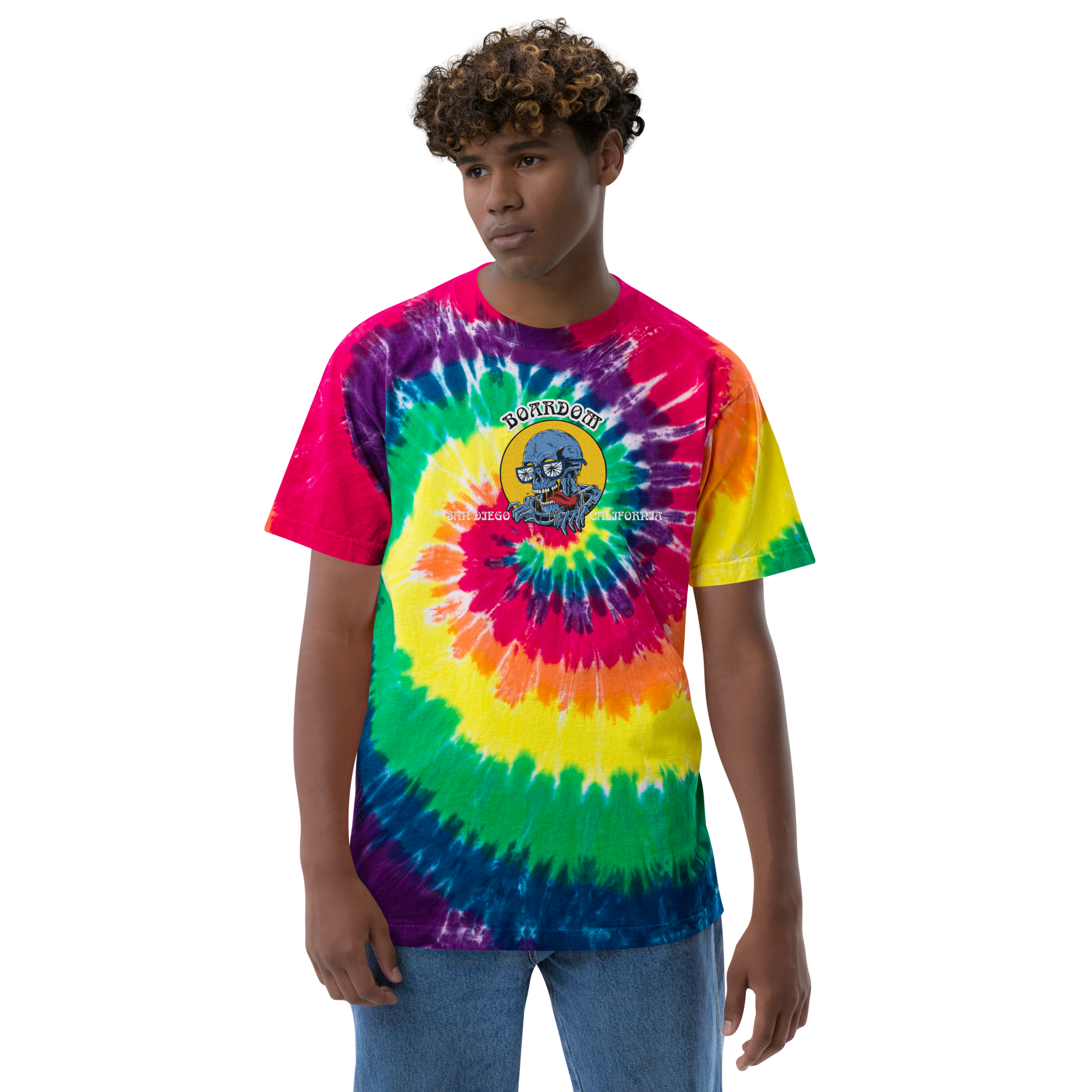 Embroidered Boardom sick-wit-it tie-dye t-shirt