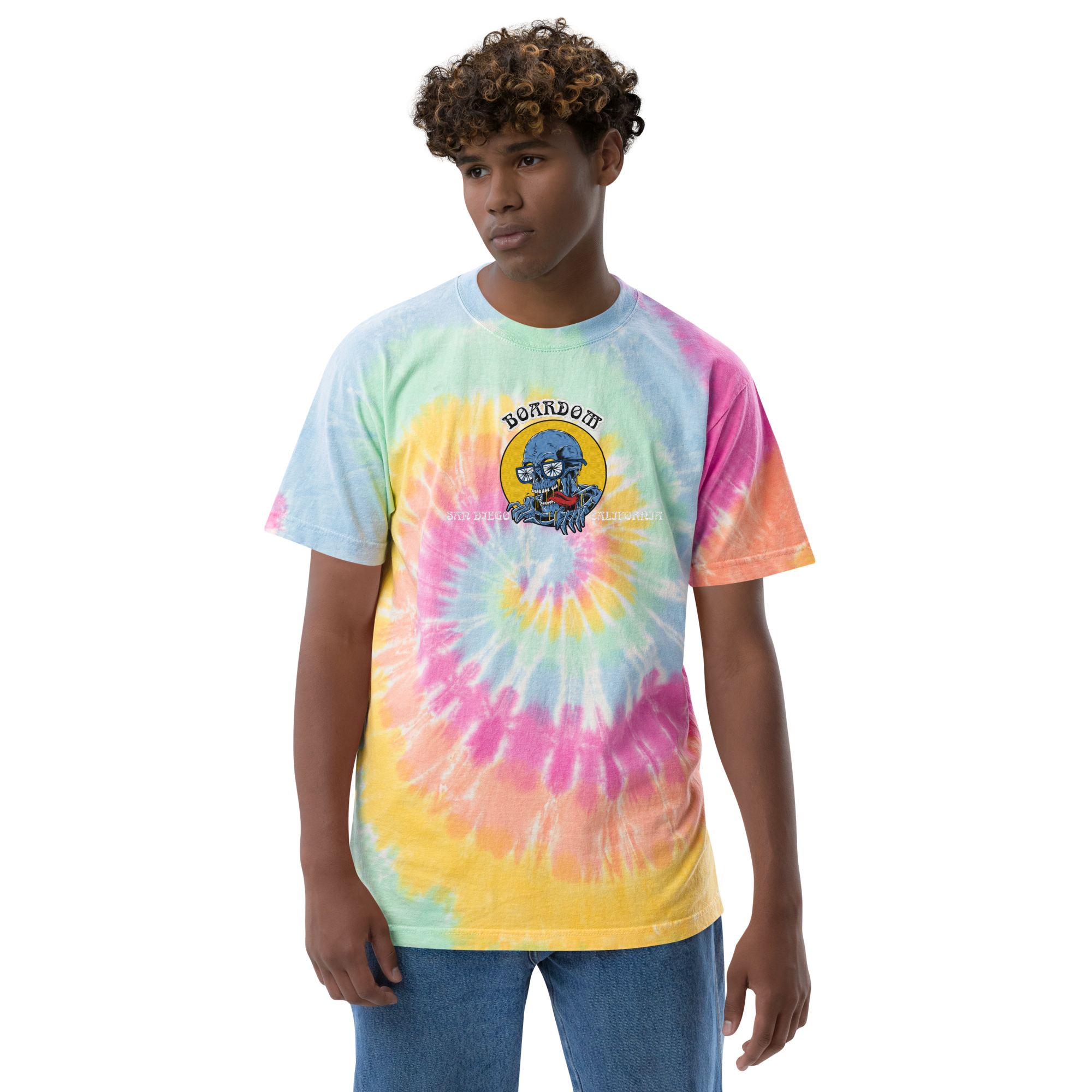 Embroidered Boardom sick-wit-it tie-dye t-shirt